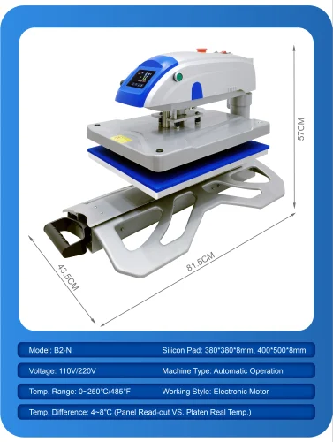 40cm by 60cm (A2) Single Station Pneumatic Flatbed Heat Press Machine