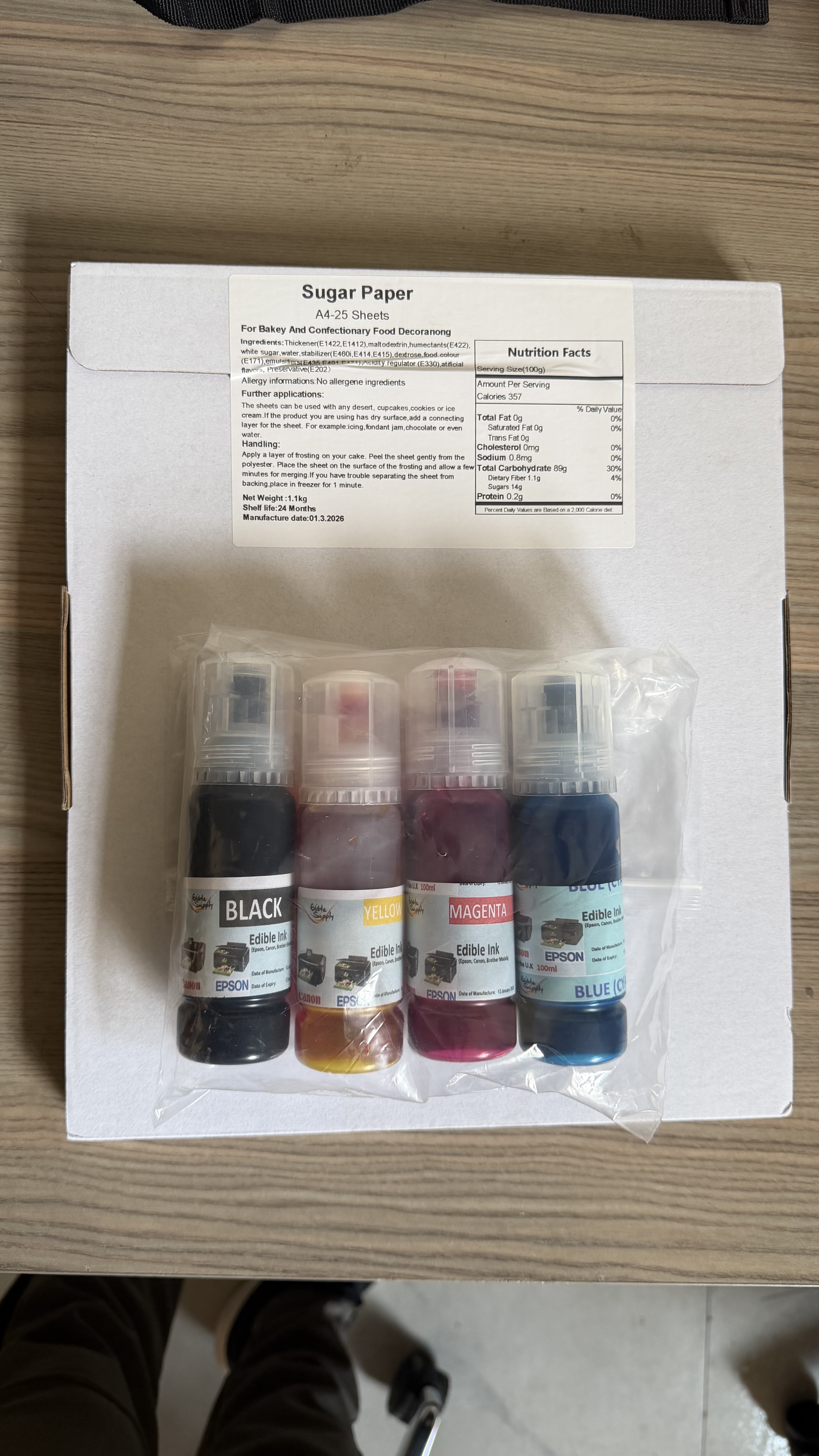 A Packet of Edible sugar paper (frosting/icing sheets) & A Set Of Edible Inks