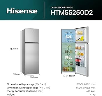 Hisense 250 liters Fridge REF250DR NO FROST SILVER DOUBLE DOOR