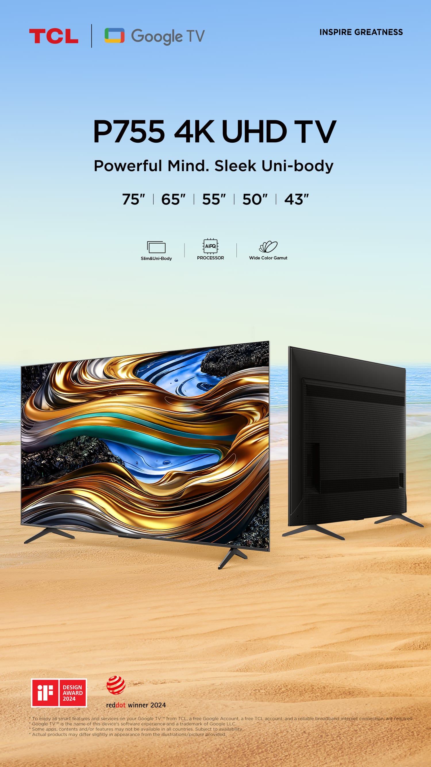 TCL 75 inch 4K Ultra HD QLED Google TV 75P55